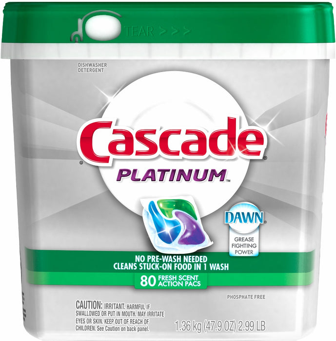 Dawn Cascade Platinum Dishwasher Detergent, Fresh Scent, 80 pacs