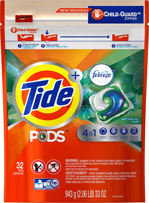 Tide Pods Laundry Detergent with Febreze, Botanical Rain, 32 ct