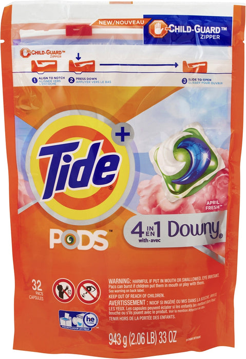 Tide Pods Plus Downy Laundry Detergent Pacs, April Fresh, 32 ct