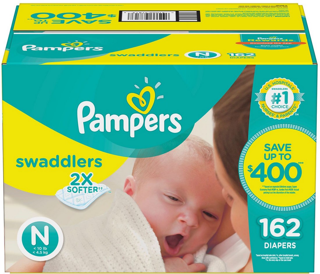 Pampers Diapers Swaddlers Newborn, 162 ct