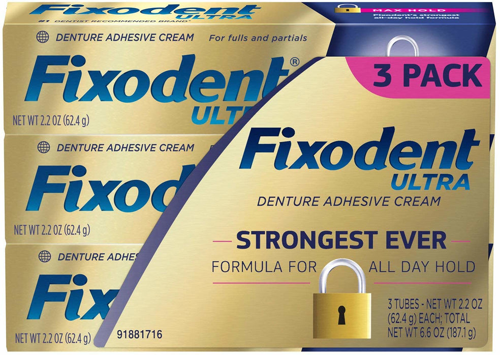 Fixodent Ultra Denture Adhesive Cream, 3-Pacl, 3 x 2.2 oz
