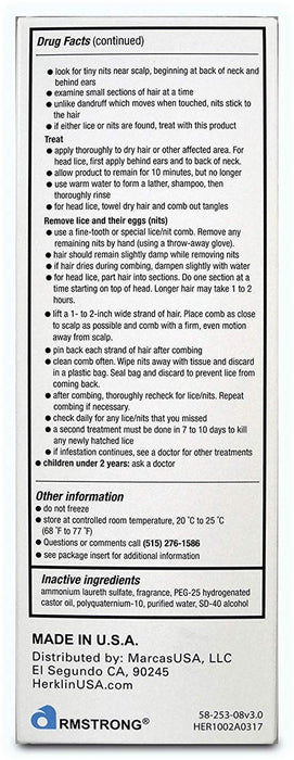 Herklin Lice Treatment Shampoo and Comb, 236 ml