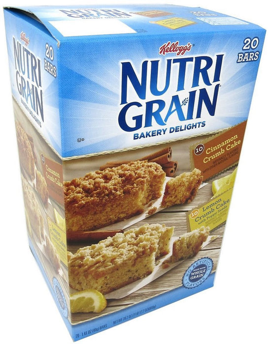 Kellogg's Nutrigrain Bakery Delights Bars Variety Pack, Cinnamon- and Lemon Crumb Cake , 20 ct