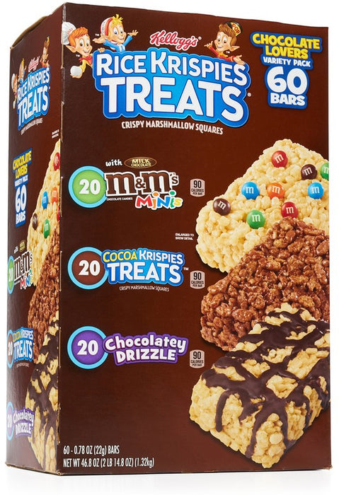 Kellogg's Rice Krispies Treats Cereal Bars, Chocolate Lovers Variety Pack, Assorted, 3 x 20 ct