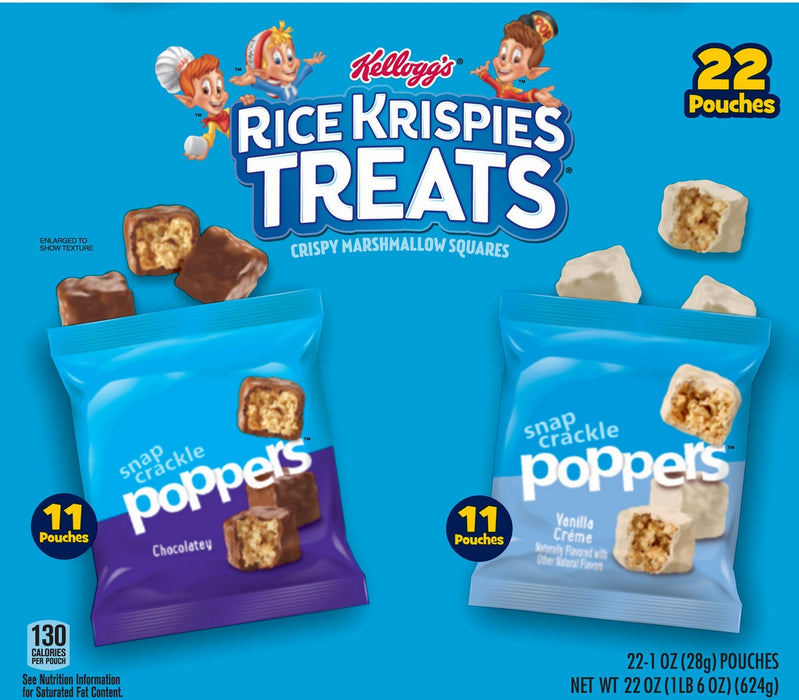 Kellogg's Rice Krispies Treats Poppers Marshmallow Squares, Variety Pack, 22 ct