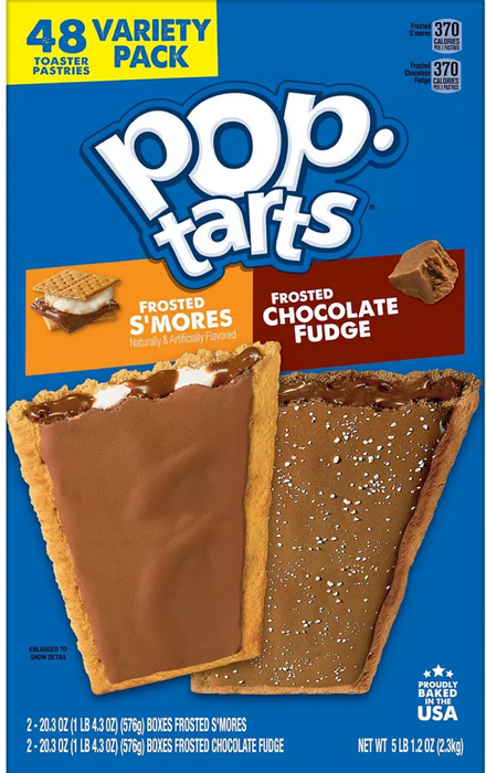 Kellogg's Pop-Tarts Pastries, Variety Pack, Frosted S'Mores & Frosted Chocolate Fudge Flavors, 4 x 12 ct