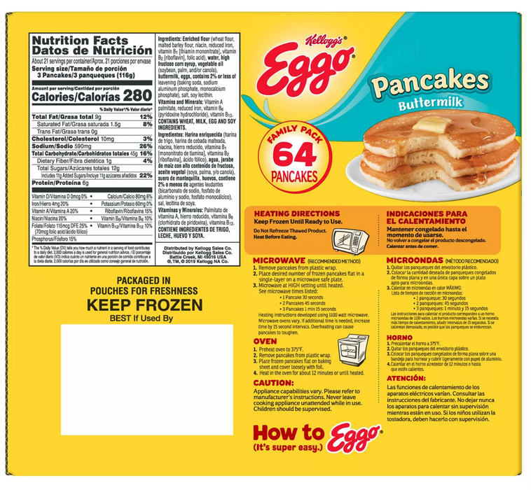 Kellogg's Eggo Frozen Buttermilk Pancakes , 64 ct