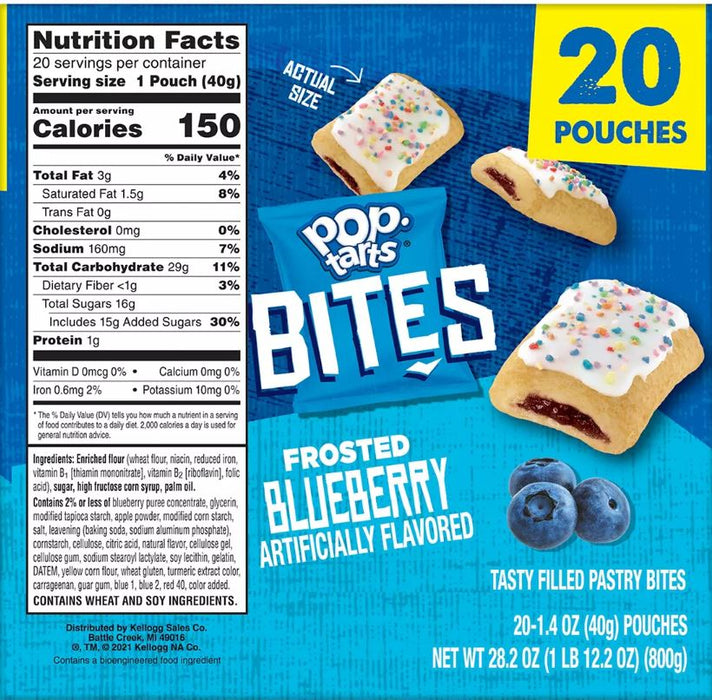 Pop-Tarts Bites, Frosted Blueberry Flavor, Value Pack, 20 x 1.4 oz