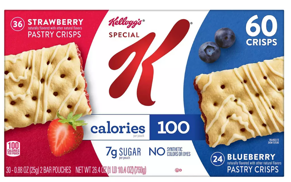 Kellogg's Special K Pastry Crisps, Breakfast Bars, Variety Pack , 60 x 0.88 oz