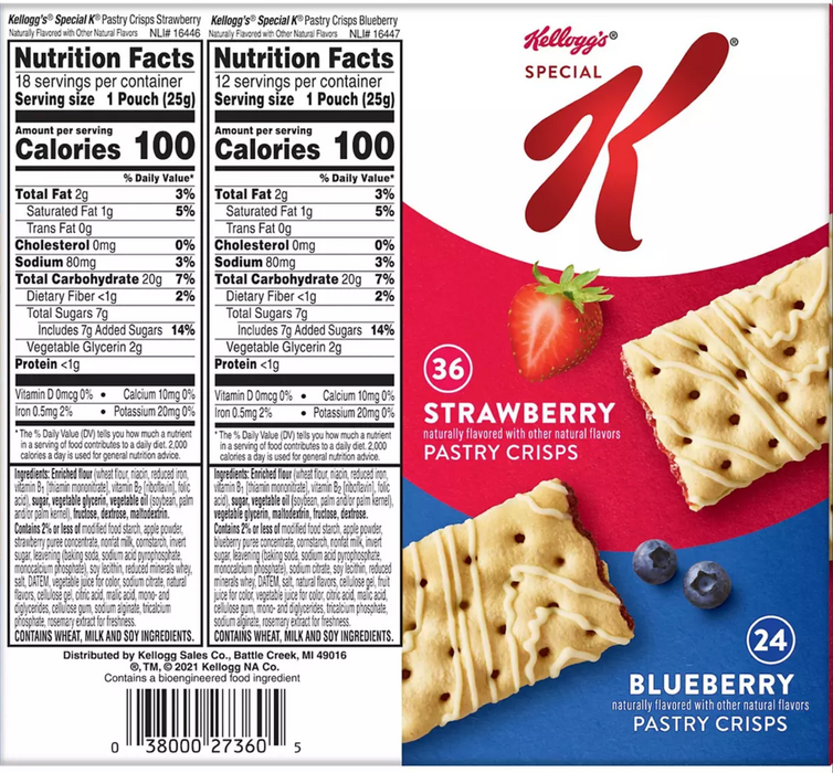 Kellogg's Special K Pastry Crisps, Breakfast Bars, Variety Pack , 60 x 0.88 oz