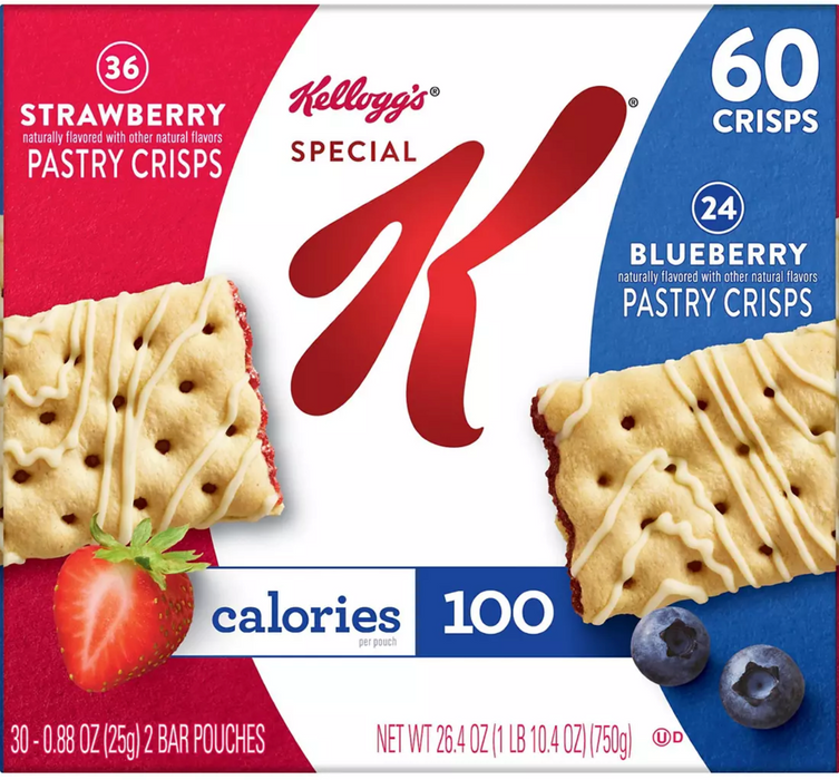 Kellogg's Special K Pastry Crisps, Breakfast Bars, Variety Pack , 60 x 0.88 oz