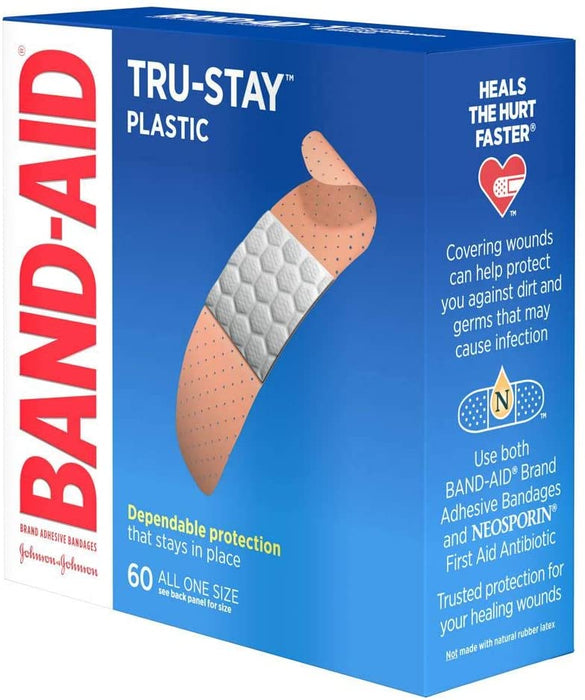 Band-Aid Plastic Strips Adhesive Bandages, All One Size , 60 ct