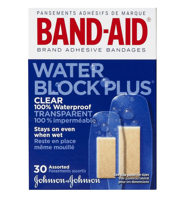 Band-Aid Water Block Plus Clear Bandages, Assorted Sizes , 30 ct