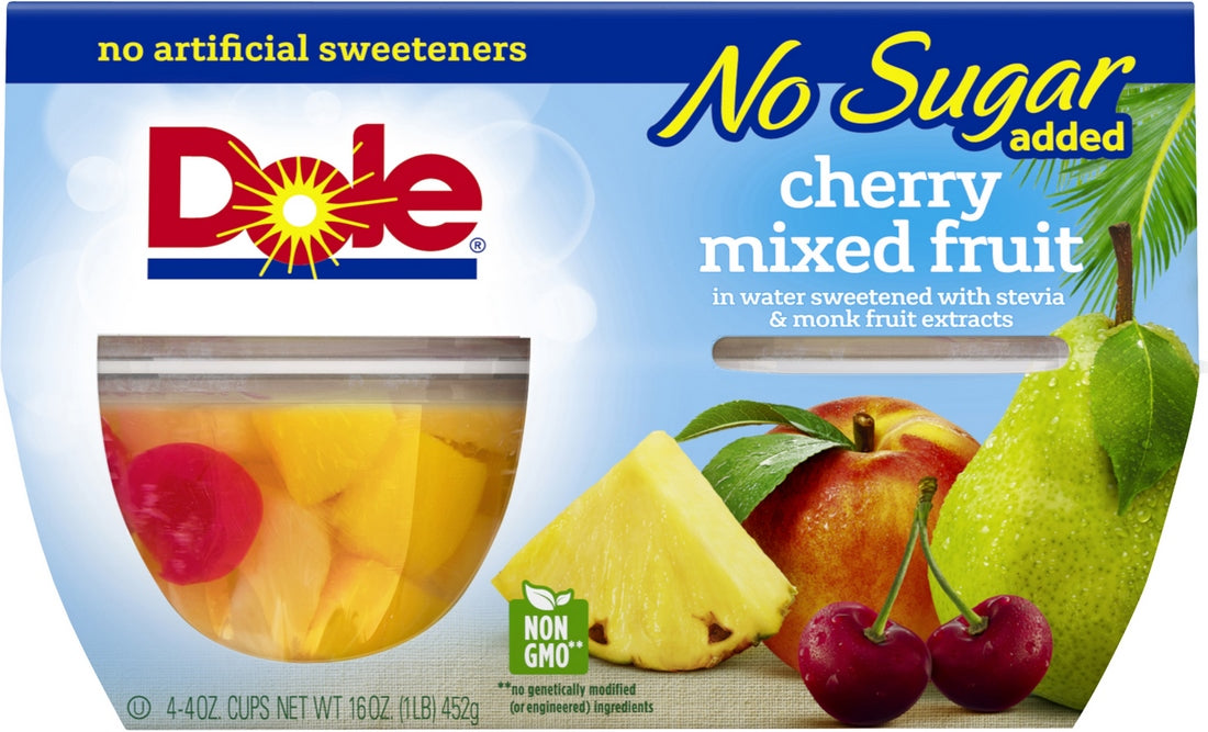 Dole Cherry Mixed Fruit, No Sugar Added, 4 x 4 oz