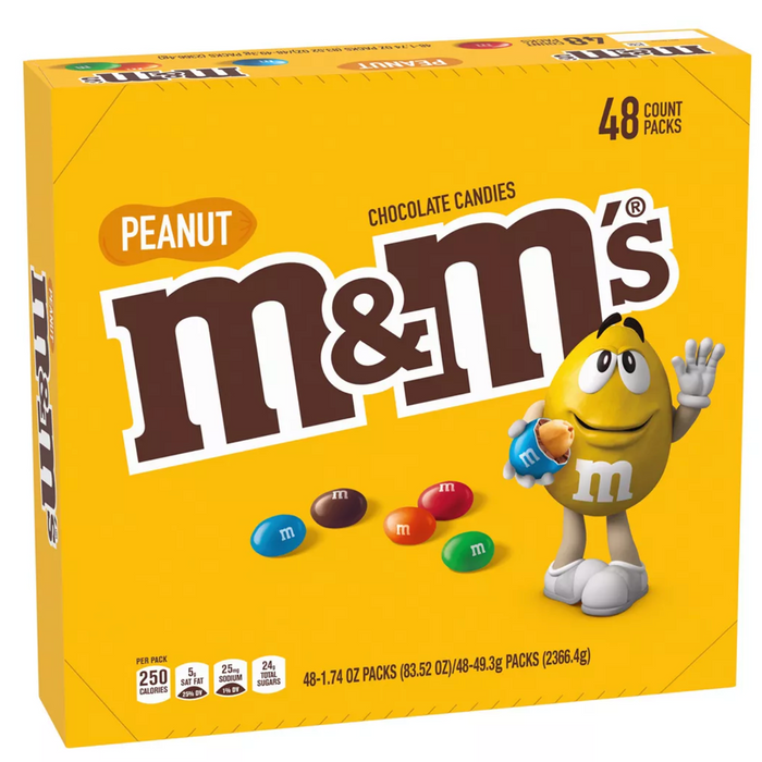 M&M's Peanut Chocolate Candy, Full Size Bulk Candy , 48 x 1.74 oz