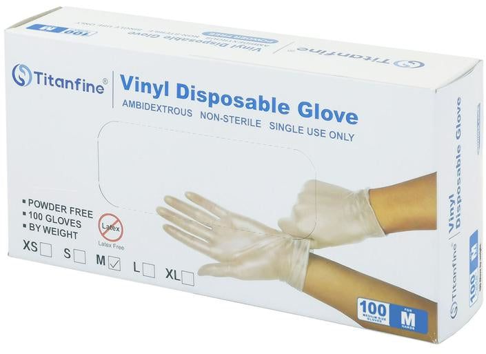 Titanfine Disposable Vinyl Gloves, Size S/M, 100 ct