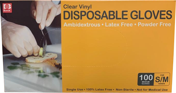 Basic Clear Vinyl Disposable Gloves, Size S/M, 100 ct