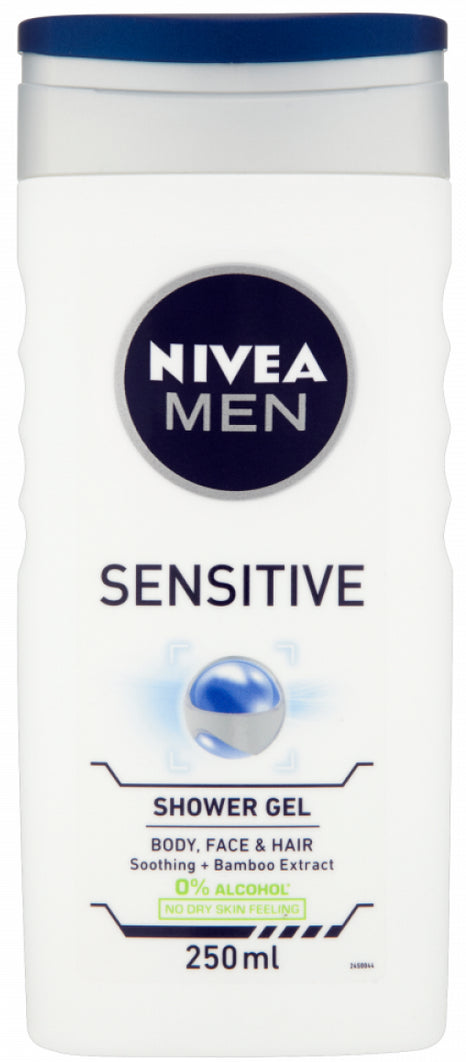 Nivea 3 in 1 Shower Gel for Men, Sensitive, Bamboo Extract, 250 ml