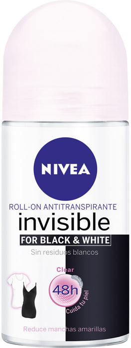 Nivea Women Invisible For Black & White Clear Roll-On Deodorant, 50 ml