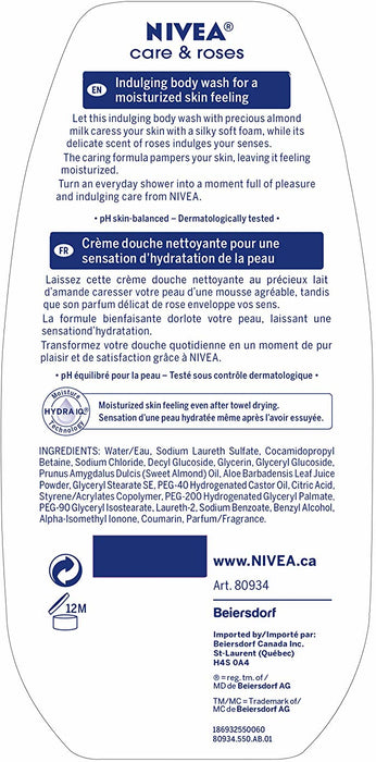 Nivea Care & Roses Body Wash, Rose Scent, 750 ml