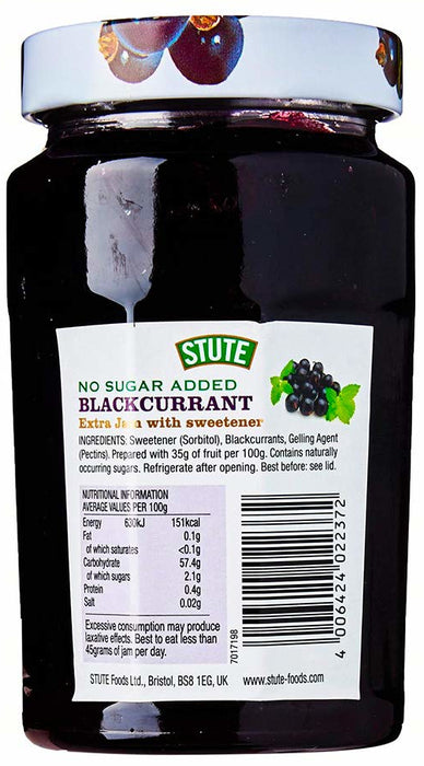 Stute Blackcurrant Seedless Extra Jam No Sugar Added, 430 g