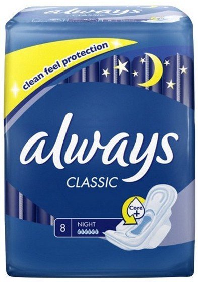 Always Classic Night Pads, Clean Feel Protection, 8 ct