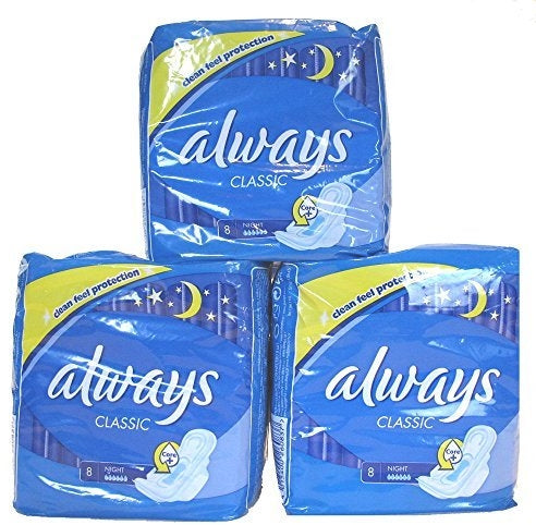 Always Classic Night Pads, Clean Feel Protection, 8 ct