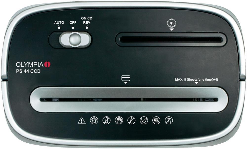 Olympia Paper & Disc Shredder, 8 Sheets, PS44CCD, 220V, 1 ct