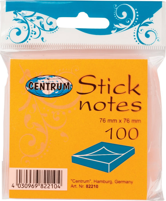 Centrum 100 Sheets Stick Notes, Orange, 76 x 76 mm