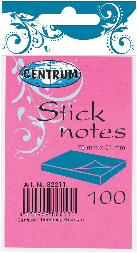 Centrum 100 Sheets Stick Notes, Pink, 51 x76 mm