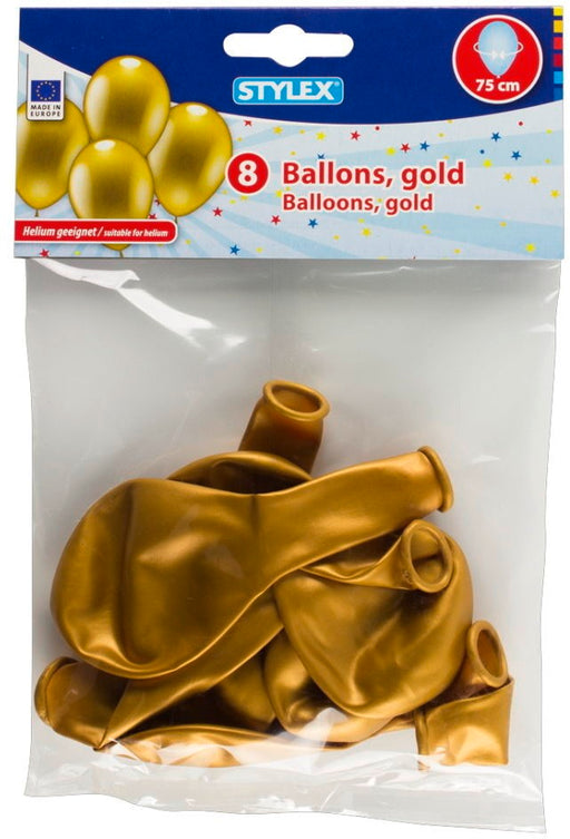 Stylex 75 cm Balloons, Gold, 8 ct