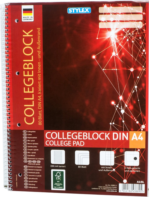 Stylex A4 Wirebound College Pad, Red, 80 sheets