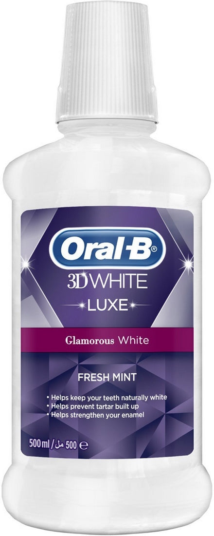 Oral B 3D White Mouthwash, Luxe Glamorous Shine, Fresh Mint, 500 ml