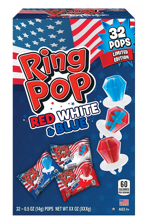 Ring Pop Red, White & Blue, Variety Pack , 32 x 0.5 oz