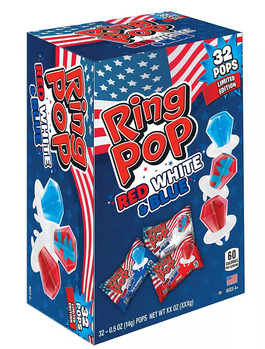 Ring Pop Red, White & Blue, Variety Pack , 32 x 0.5 oz