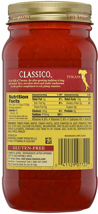 Classico Mushroom & Ripe Olives Pasta Sauce, 24 oz