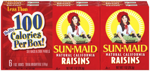 Sun Maid Raisins, 100 Calories per Box, 6 x 1 oz