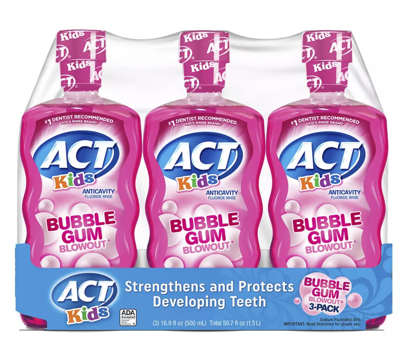 Act Kids Bubblegum Blowout Anti-Cavity Rinse , 3 x 16.9 oz