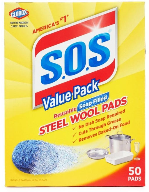 S.O.S. Reusable Soap Filled Steel Woold Pads Value Pack, 50 ct
