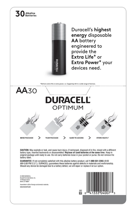 Duracell AA Optimun Batteries , 30 ct