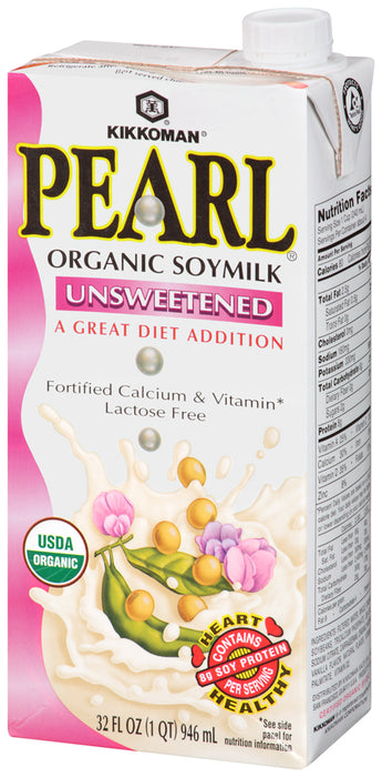 Kikkoman Pearl Organic Soy Milk, Unsweetened, Lactose Free, 32 oz