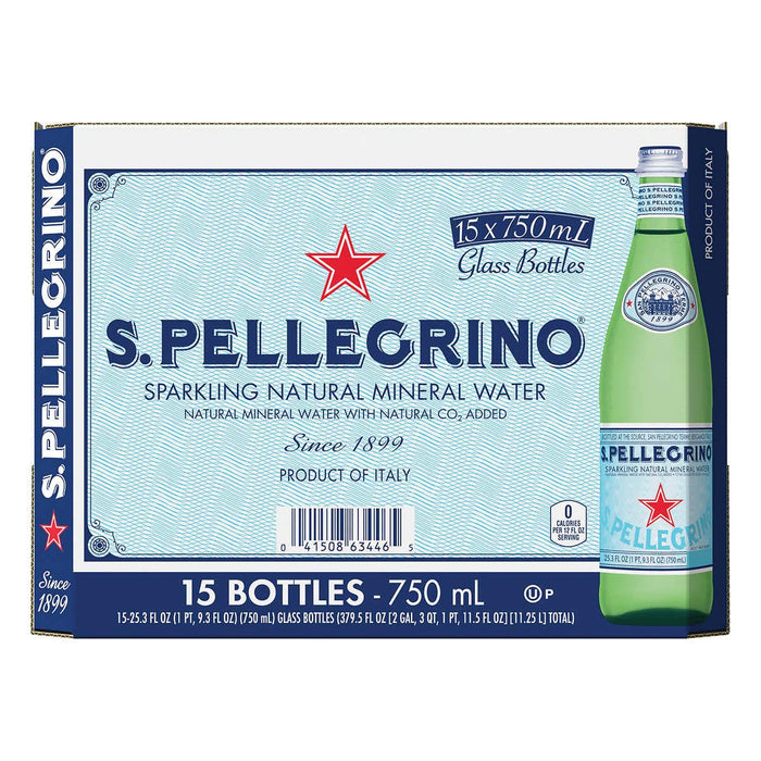 S. Pellegrino Sparkling Natural Mineral Water , 15 x 750 ml