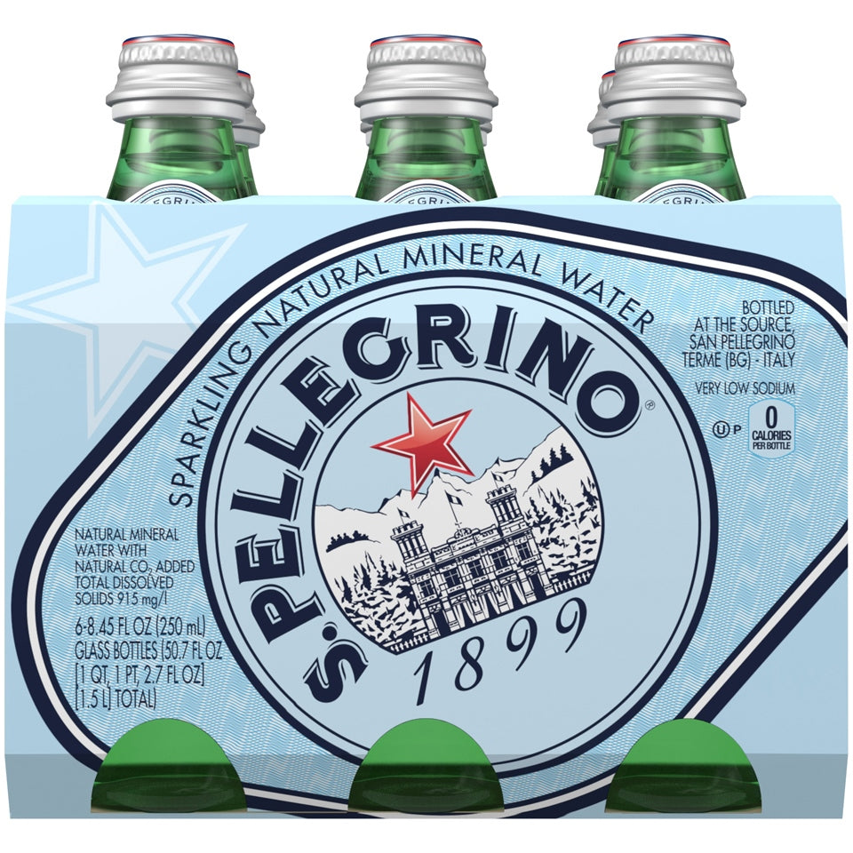 S. Pellegrino Sparkling Natural Mineral Water Glass Bottles 6-Pack, 6 —