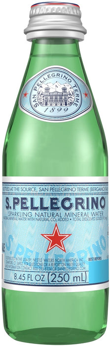 S. Pellegrino Sparkling Natural Mineral Water Glass Bottles 6-Pack, 6 x 250 ml