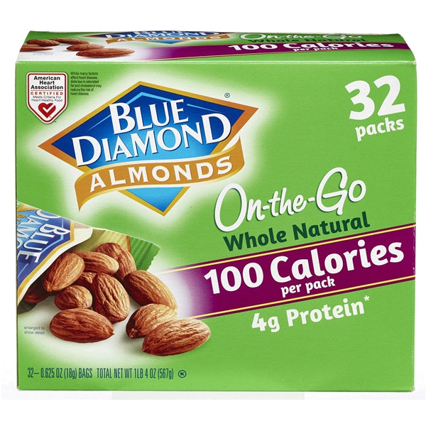 Blue Diamond Whole Natural Almonds On-the-Go Packs, 32 x 18 gr