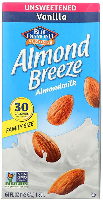 Blue Diamond Almond Breeze Unsweetened Vanilla Almond Milk , 64 oz