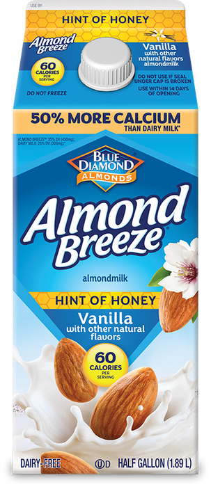 Blue Diamond Almond Breeze Hint Of Honey & Vanilla Flavored Almond Milk , 64 oz