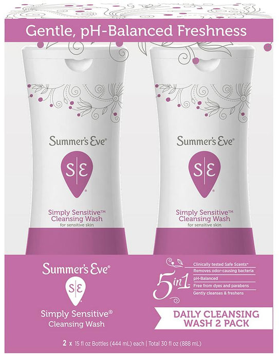 Summer's Eve Simply Sensitive Feminine Cleansing Wash, 2 x 15 oz