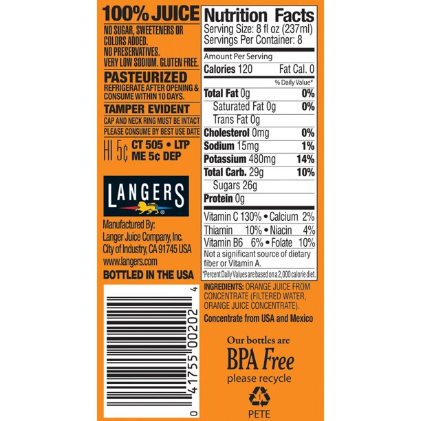 Langers 100% Orange Juice , 64 oz