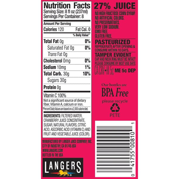 Langers Cranberry Juice Cocktail , 64 oz